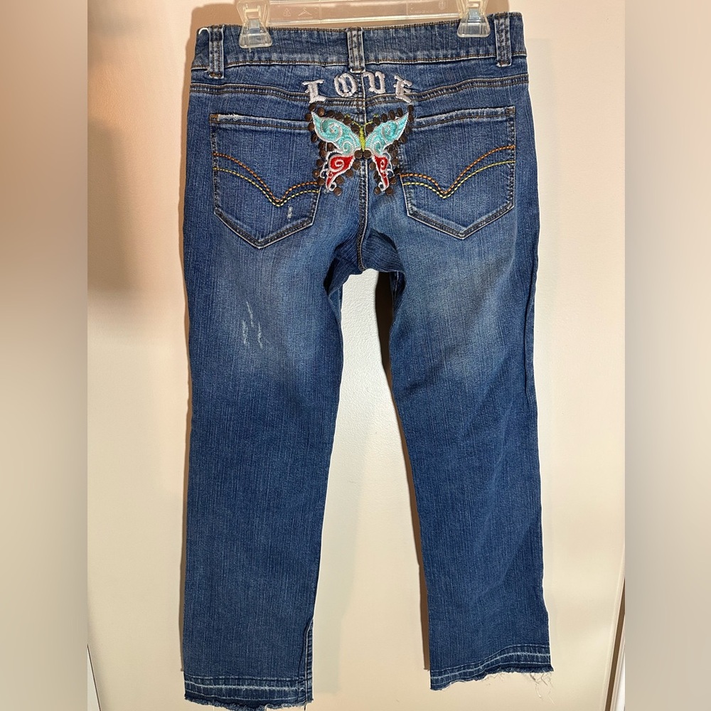 Y2k Younique Boot Cut Jeans Button Detail Butterfly Embroidery Size 11